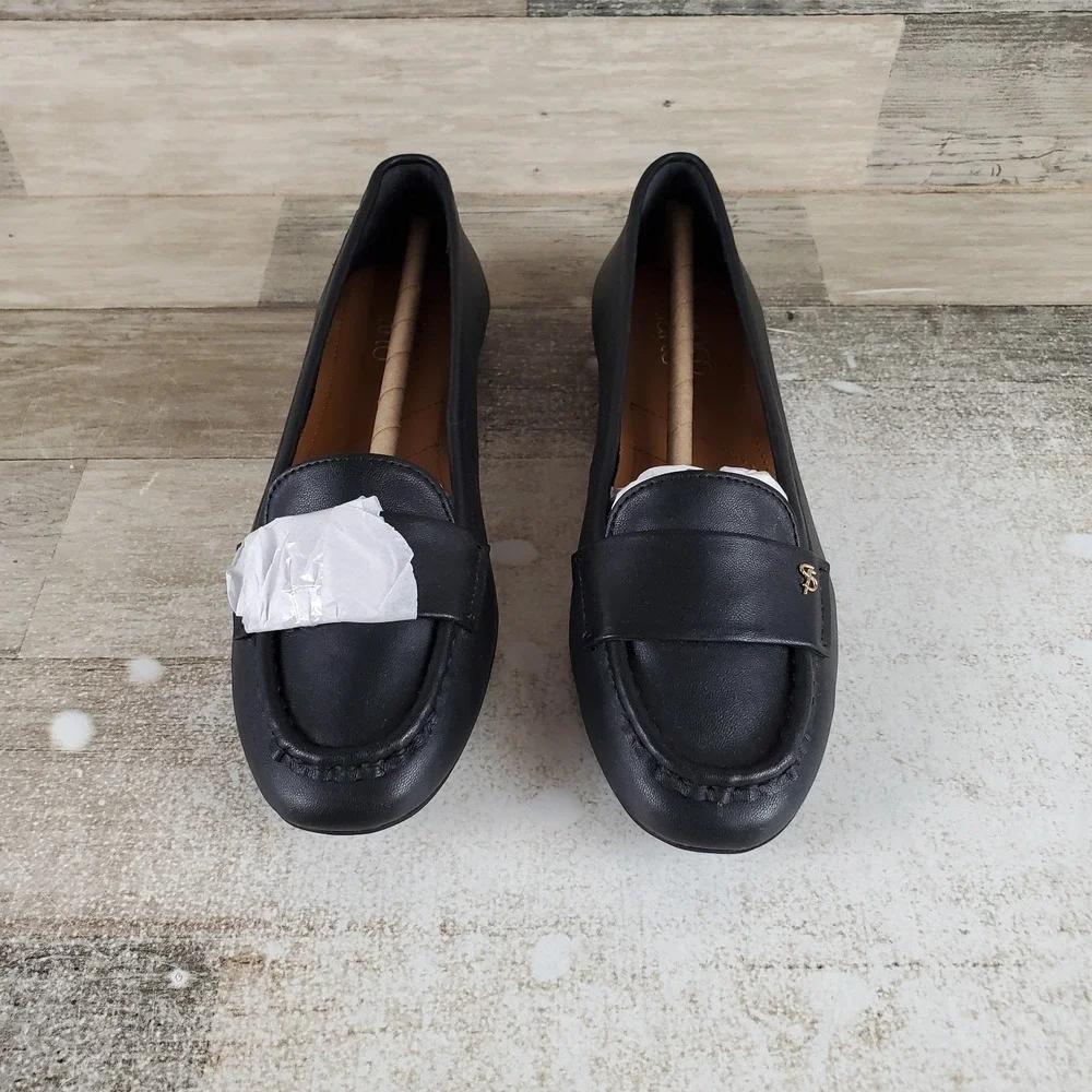 Franco Sarto Faris Womens Flats Sz 6 M Black Leather Round Toe Slip-On Shoes
